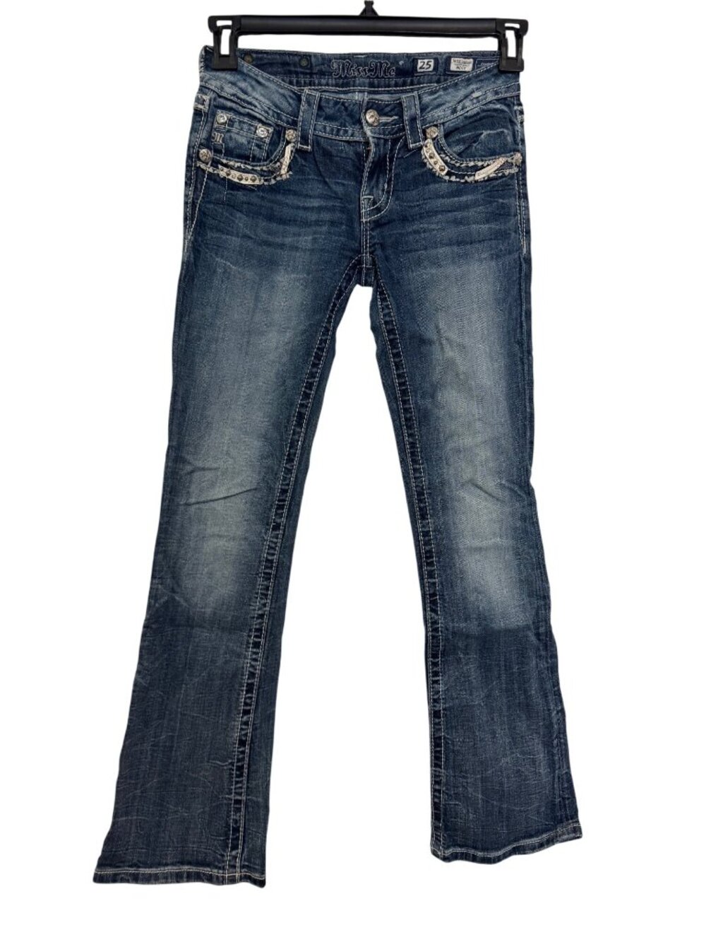 Miss Me Womens Bootcut Jeans Size 25 Studded Embellished Pockets - Picture 2 of 7